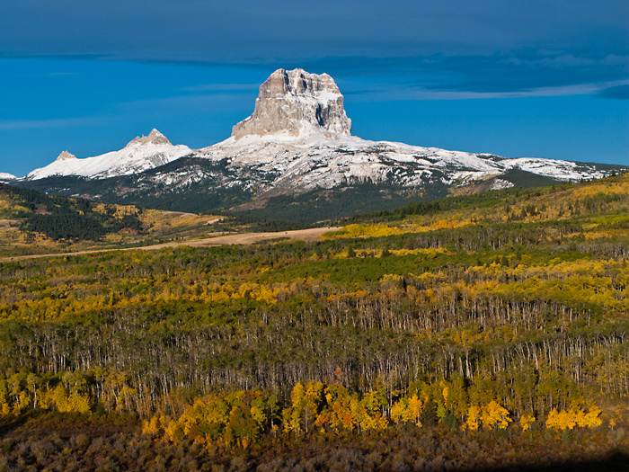 foreground - Blackfeet Indian Reservation; distance - Chief Mountain and Glacier National Park