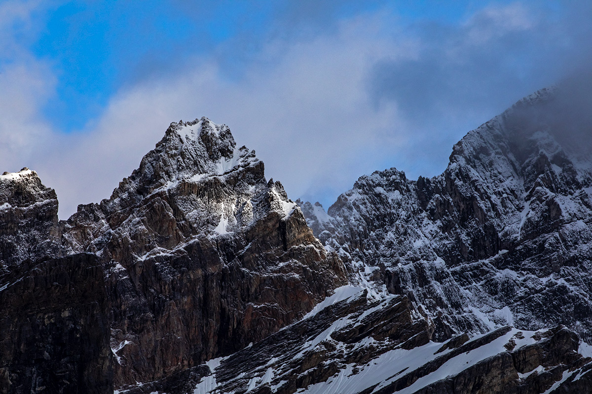 Minor summits of Mt Patterson in early morning light after a fresh spring snow fall