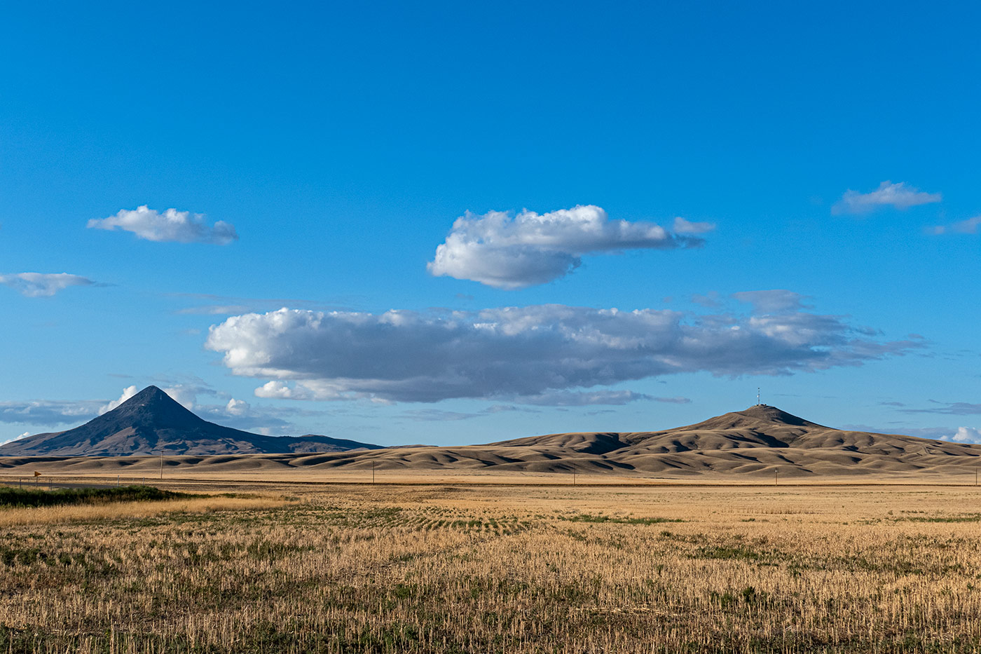 Gold Butte (center butte) and Grassy Butte to the right - looking north, Sweet Grass Hills