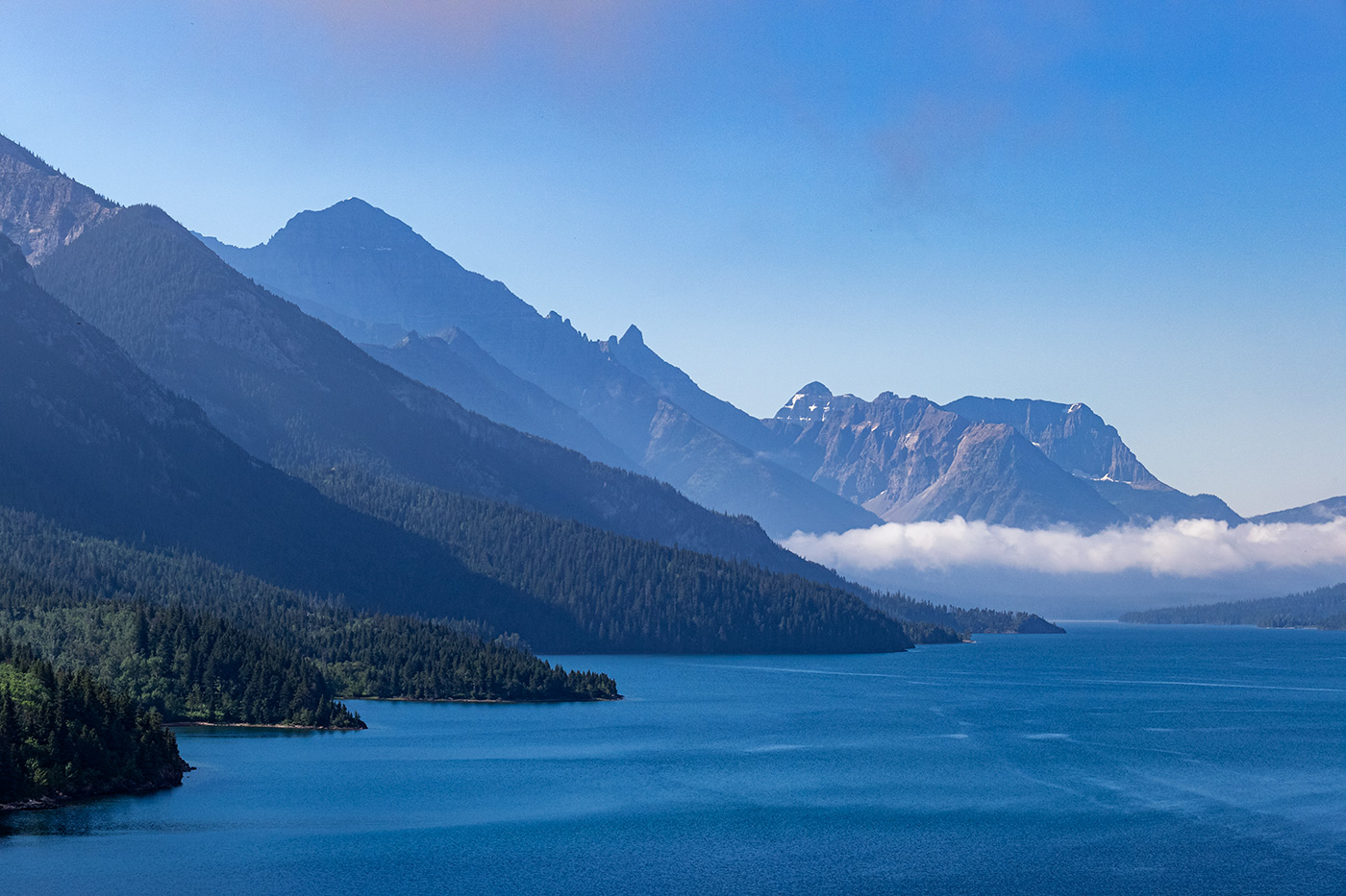 Upper Waterton Lake with the International boundary and Montana in the distance.